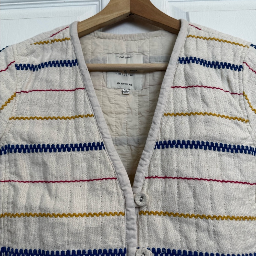 Madewell Quilted Side Tie Jacket XS Stripe Embroidered Cotton Coastal Boho - Picture 6 of 16